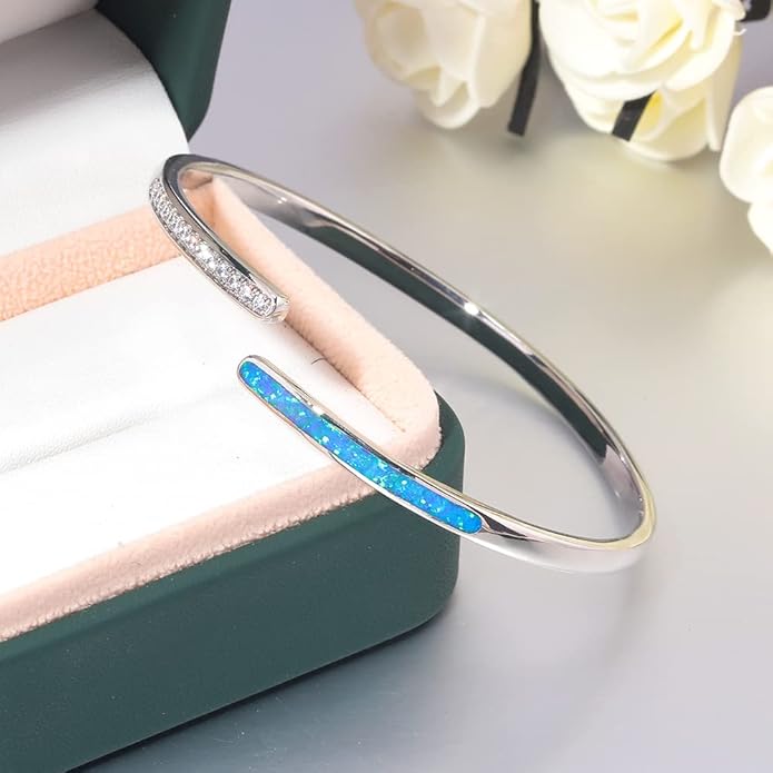 CiNily Womens Cuff Bracelet,Opal Bangle Bracelets Gold Plated Hypoallergenic Ladies Gemstone Open Cuff Bangle Bracelet