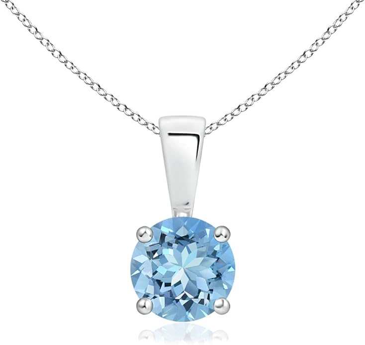 Angara Natural Aquamarine Solitaire Pendant for Women | Round Aquamarine Solitaire Pendant Necklace in 14K Solid Gold/Silver/Platinum With 18" Chain | March Birthday, Gemstone Jewelry Gift