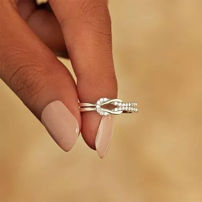 OOOPEL Sterling Silver Adjustable Ring S925 Silver Rings for Women Cubic Zirconia Twist Love Knot Dainty Ring Silver Minimalist Open Finger Rings Silver Thumb Sterling Silver Ring