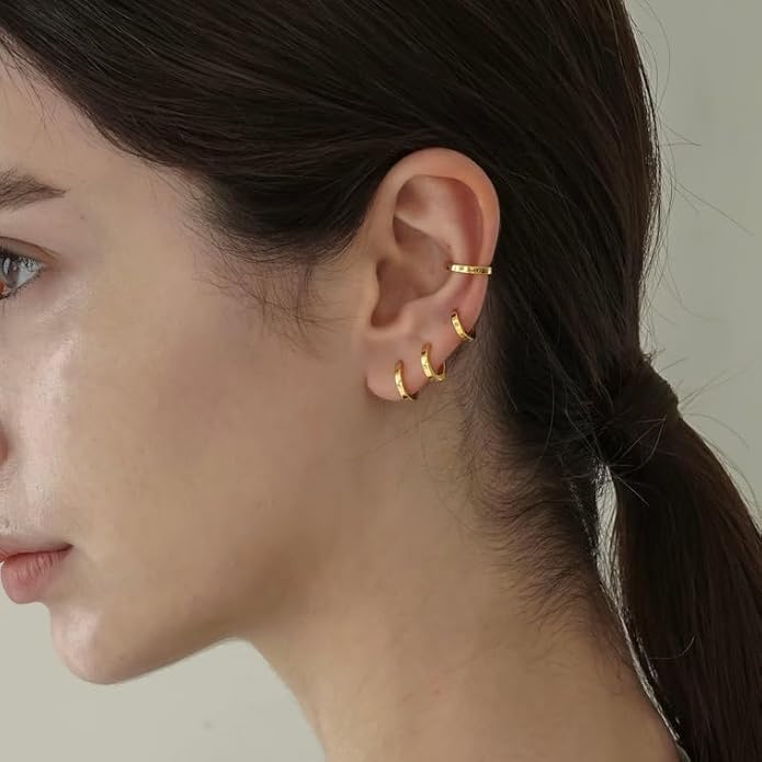 Small Gold Huggie Hoop Earrings Set for Women Men Hypoallergenic 14K Plated Stack Cartilage Earrings, Multiple Piercing Lightweight Mini Thin Cute Dainty Trendy Jewelry Set Christmas Gifts for Women