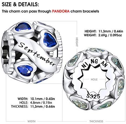 NINGAN Birthstone Charms 925 Sterling Silver Love Heart Openwork Bead for Charm Bracelets and Necklaces with 5A Cubic Zirconia, Birthday Mothers Day Jewelry Gifts Women
