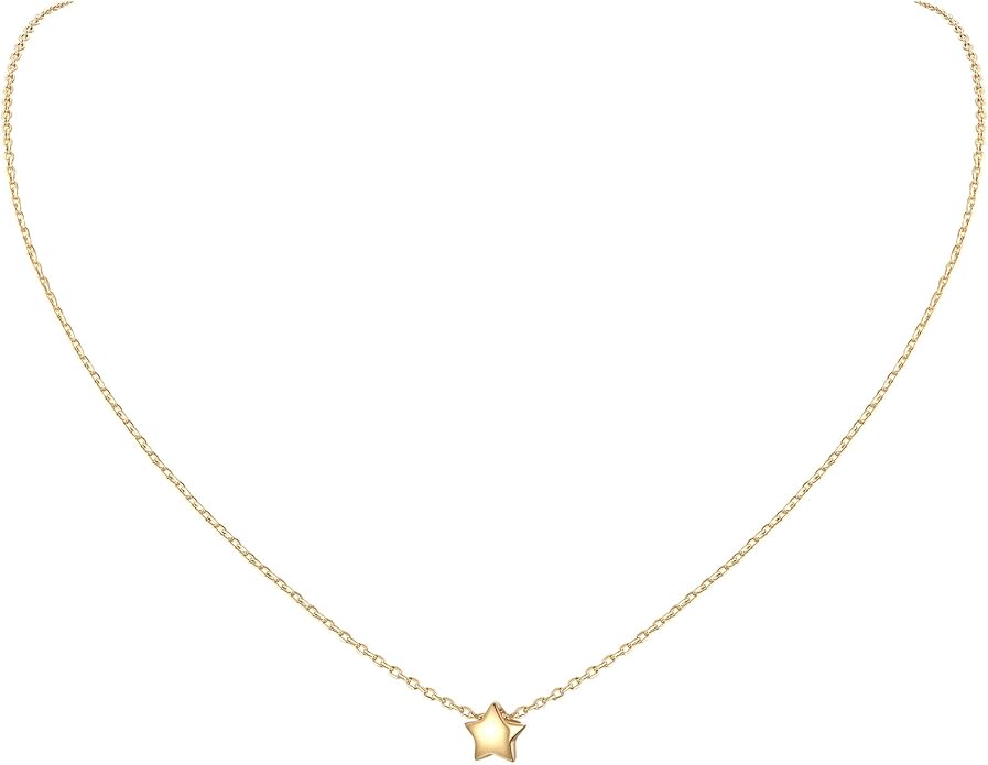 ChicSilver Personalized 925 Sterling Silver Dainty Small Heart/Star/Moon/Dot/Triangle Pendant Necklace for Women, Silver/Gold/Rose Gold/Black (with Gift Box)