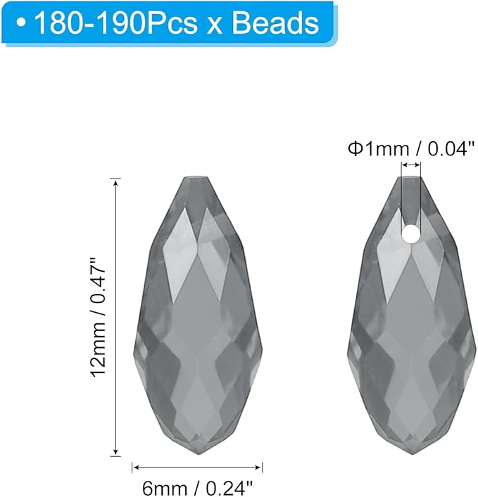 PATIKIL 2 Strands 180-190Pcs Teardrop Crystal Beads, 12x6mm Faceted Teardrop Briolette Horizontal Glass Beads Loose Bead for Bracelet Jewelry Making, Transparent Grey