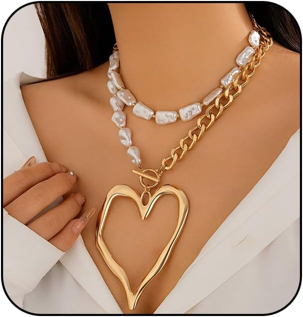 Atiptu Gold Chunky Cross Necklace for Women Statement Cross Pendant Necklace Layered Hammered Bold Cross Necklace Vintage Toggle Clasp Necklace Jewelry