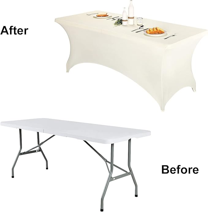 FORLIFE Spandex Table Covers，Fitted Tablecloth for Rectangular Tables, Stretch Patio Table Covers, Universal Spandex Table Cover for Wedding, Banquet, Party (8ft, Ivory)
