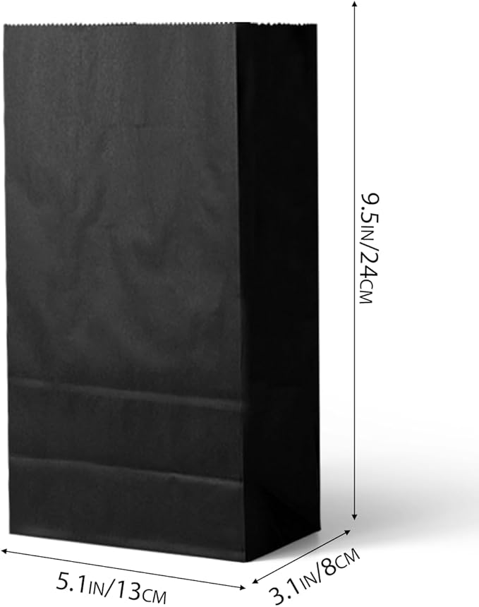 qiqee 100Pcs Treat Paper Bags 5.1x3.1x9.4 Inches Black Small Party Gift Bag Mini Snack Bag without Handle