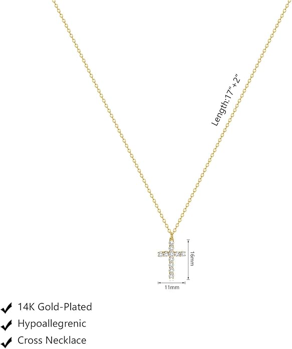 Zeffy Cross Necklace for Women,18K Gold/Silver Plated Tiny Cubic Zirconia Cross Pendant Necklace for Women Simple Layered Cross Necklaces for Women