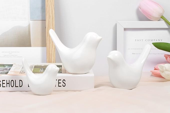 LAIDANLA Small Birds Statues White Modern Style Home Decor Birds Small Animal Sculpture for Living Room Office Desktop Shelf Coffee Table Bedroom（2pcs）