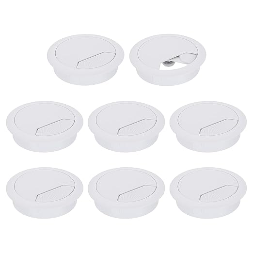 uxcell 8 Pcs 60mm (2.36 Inch) Desk Grommet, Plastic Cable Hole Cover, Wire Cord Cable Organizer for Home Office Computer Desk Cabinet, White