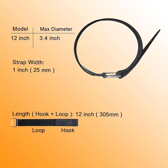 12 inch Reusable Fastening Cable Straps - Hook and Loop Fixing Straps - 12 Pack