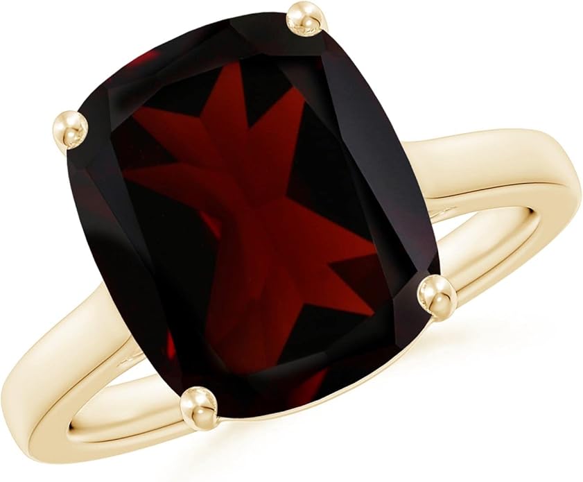 Angara Cushion Garnet Solitaire Ring in Sterling Silver/14K Solid Gold/Platinum | Natural Garnet Solitaire Ring for Women | January Birthday, Anniversary, Gemstone Jewelry Gift