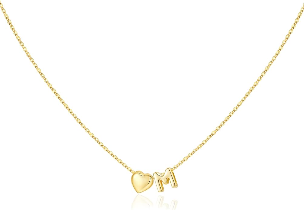 M MOOHAM Valentines Gifts for Kids Her - Heart Initial Necklaces for Women Girls 14K Gold Plated Tiny Heart Necklace Jewelry for Kids Personalized Birthday Gifts for Teen Girls Trendy