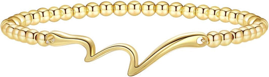 Gold Bracelets for Women 14K Gold Plated Bead Bracelet Hypoallergenic Stretch Bracelets for Women Elastic Bracelet Trendy Teen Gift Dainty Jewelry for Women