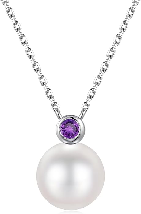 Iefil Valentines Day Gifts for Her - 9-10mm Freshwater Pearl Necklace for Women, Anniversary Birthday Gifts for Wife Mom Girlfriend, S925 Sterling Silver Pearl & Birthstone Necklace, Jewelry for Women