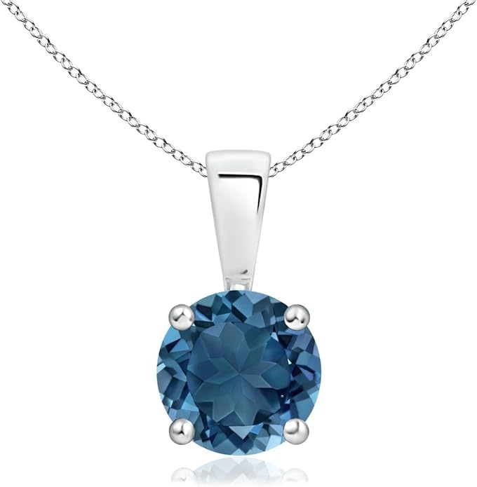 Angara Natural Blue Topaz Solitaire Pendant for Women | Classic Prong-Set Round Blue Topaz Pendant in 14K Solid Gold/Silver/Platinum With 18" Chain | December Birthday, Gemstone Jewelry Gift