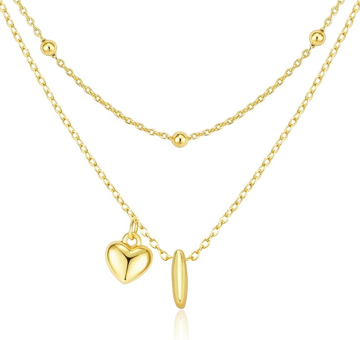 adoyi Valentines Day Gifts for Women Hers Dainty 14K Gold Plated Heart Initial Necklaces Layered Letter A-Z Pendant Necklace Stack Trendy Jewelry Birthday Valentines Day Gifts for Women Jewelry