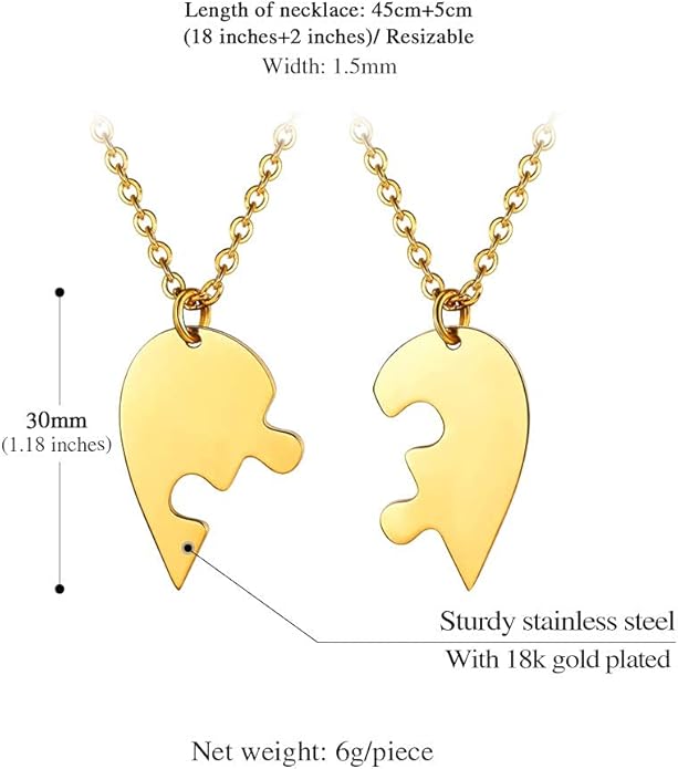 FindChic Personalized Matching BFF Necklace for 2/3/4/5/6 Puzzle Name Heart Pendant Stainless Steel Couple Necklace Set Customized Necklaces for Teen Girls