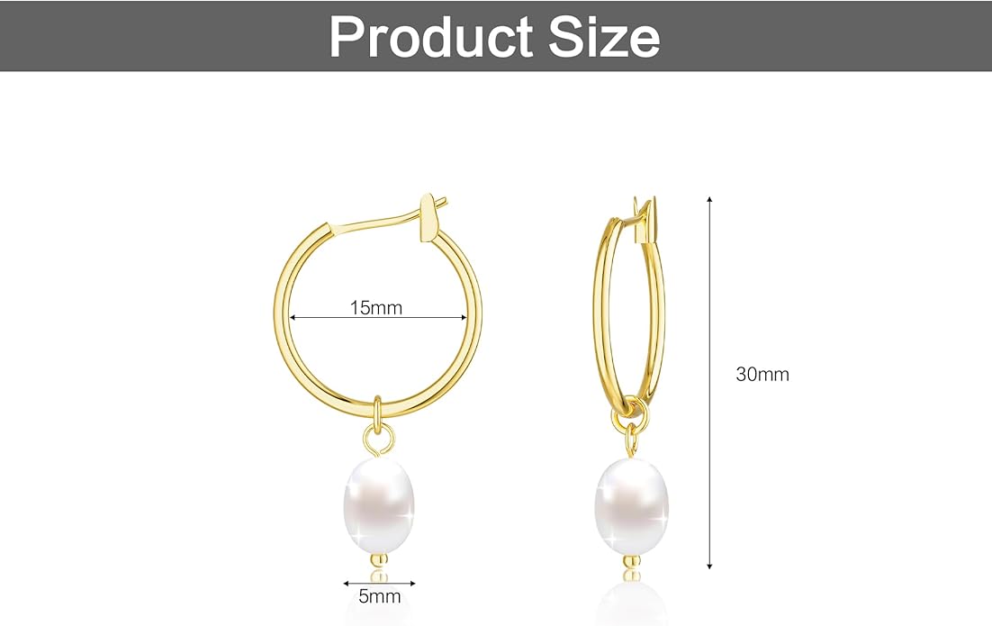 Gold Pearl Dangle Earrings for Women, 14K Gold Plated Small Pearl Drop Huggie Hoop Earrings, Hypoallergenic Dainty Gold Earrings Wedding Jewelry Gifts for Women Trendy
