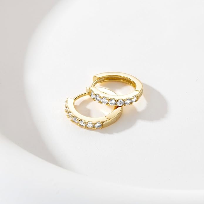 NEARLAND 14K Gold Hoop Earrings for Women 14K Gold Earrings Hypoallergenic Lightweight Small Hoop Earring for Womens with Round Cubic Zirconia Huggie Hoops Earring for Women 12/14/16/20/25/30mm