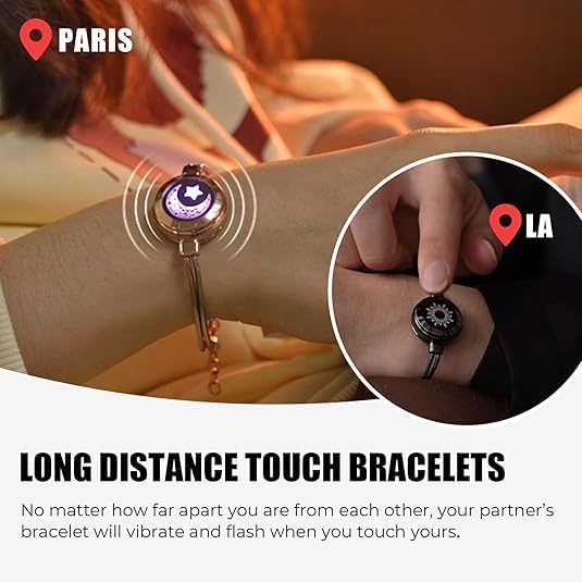 TOTWOO Long Distance Touch Bracelets for Couples, Smart Light & Vibration Love Jewelry, Long Distance Valentines Day Gifts for Him Her Women Men, One-to-One Bluetooth Pairing via App