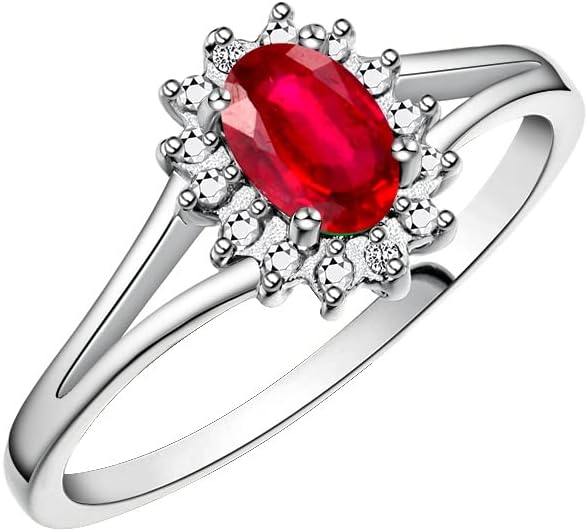 Rylos 14K White Gold Classic Halo Ring: Diamonds, 6X4MM Oval Gemstone - Birthstone Jewelry for Women - Stunning Diamond Gold Ring Sizes 5-10