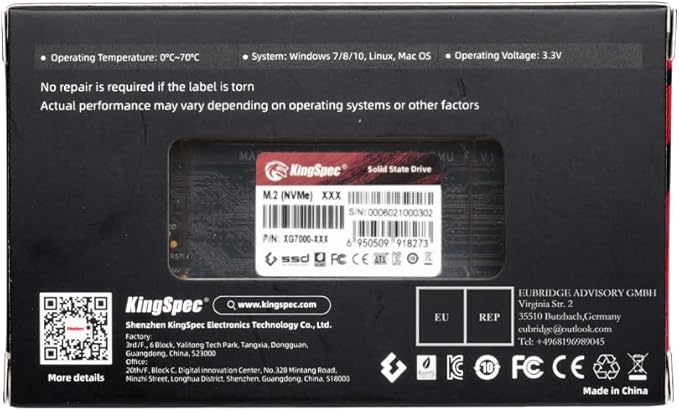 KingSpec XG7000 1TB NVMe SSD PCIe 4.0-7400MB/s Read Speed, 3D TLC NAND M.2 2280 Internal SSD, Compatible with Gaming PC, Laptop, PS5 Console