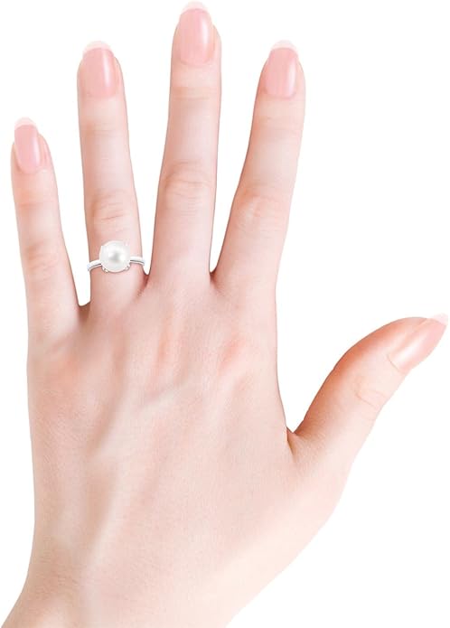 Angara Freshwater Pearl Solitaire Ring for Women | Round Freshwater Cultured Pearl Solitaire Ring in 14K Solid Gold/Silver | June Birthday, Anniversary, Gemstone Jewellery Gift