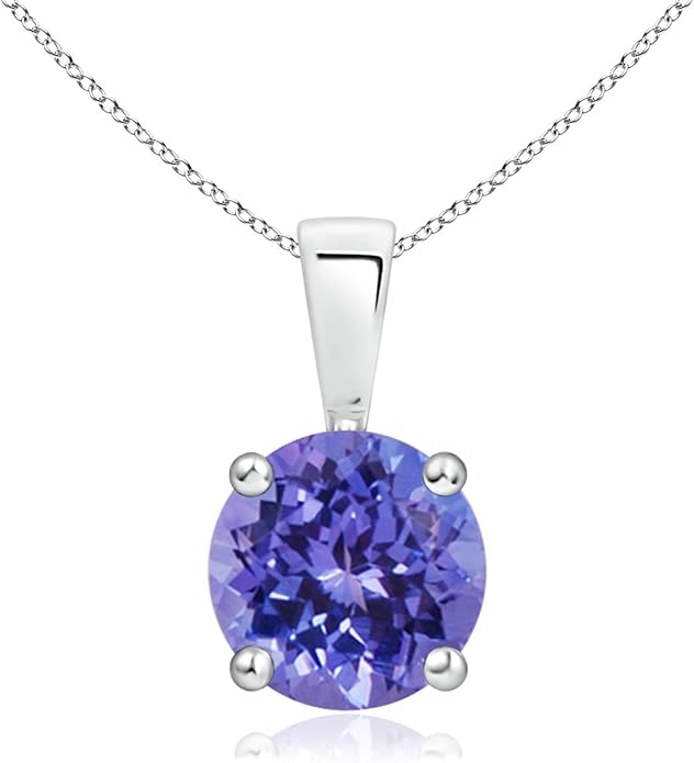 Angara Natural Tanzanite Solitaire Pendant for Women | Round Tanzanite Solitaire Pendant Necklace in 14K Solid Gold/Silver/Platinum With 18" Chain | December Birthday, Gemstone Jewelry Gift