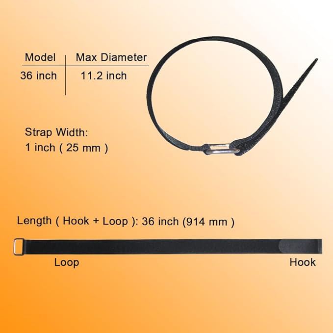36 inch Cable Strap with Buckle - 16 PACK Hook and Loop Fastening Straps - Adjustable Nylon Extend Securing Strap