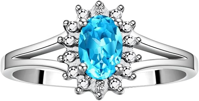 Rylos 14K White Gold Classic Halo Ring: Diamonds, 6X4MM Oval Gemstone - Birthstone Jewelry for Women - Stunning Diamond Gold Ring Sizes 5-10