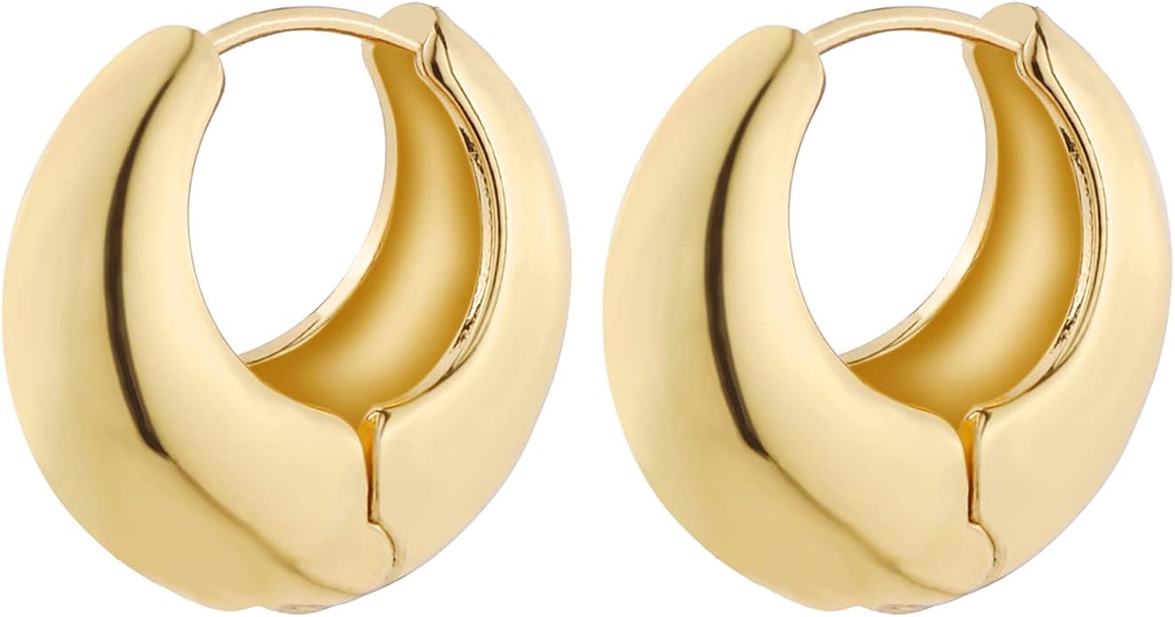 Wgoud 6 Pairs Gold Hoop Earrings Set for Women, 14K Gold Plated Hypoallergenic Lightweight Chunky Open Huggie Hoops Earrings Jewelry for Gifts.
