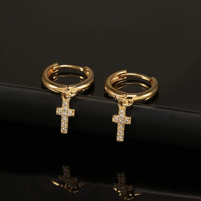 XYJZXY Gold Huggie Small Hoop Earrings with Charm Personalized Snake/Evil Eye/Star/Cross/Lock/Key 18k Gold Plated Crystal Drop Dangle Earrings for Women