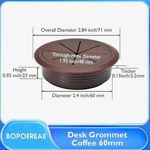 Desk Grommet 2-3/8" (60 mm), Desk Hole Cover for Cables Coffee, Cable Grommet ABS Plastic, Desk Hole Grommet for Office and Home Table Cable, Detachable & Flexible Cable Cord Organizer-4 Pcs