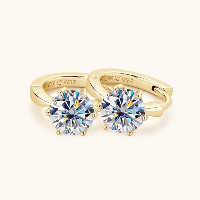 14K Gold Over S925 Sterling Silver 1ct VVS1 D-color Diamond Hoop Earrings for Women, Six-Prong Design, Ideal for Birthday Gifts for Wife