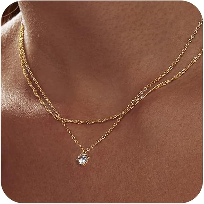 Diamond Pendant Necklace for Women, Dainty Gold Necklace 18k Gold Plated Paperclip Choker Necklaces Cute Open Oval Necklaces Simple Gold Necklace Jewelry Gifts for Women Trendy