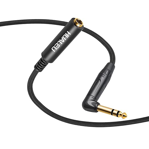 HUAELU 2Pack 6FT Right Angle 6.35mm TRS Stereo Male to Female Audio Cable,Right Angle 1/4 TRS Male to Female Stereo Headphone Guitar Extension Cable Cord for Mixer Headphone