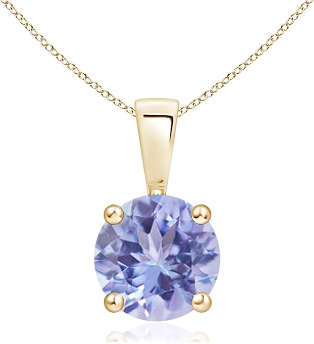 Angara Natural Tanzanite Solitaire Pendant for Women | Round Tanzanite Solitaire Pendant Necklace in 14K Solid Gold/Silver/Platinum With 18" Chain | December Birthday, Gemstone Jewelry Gift