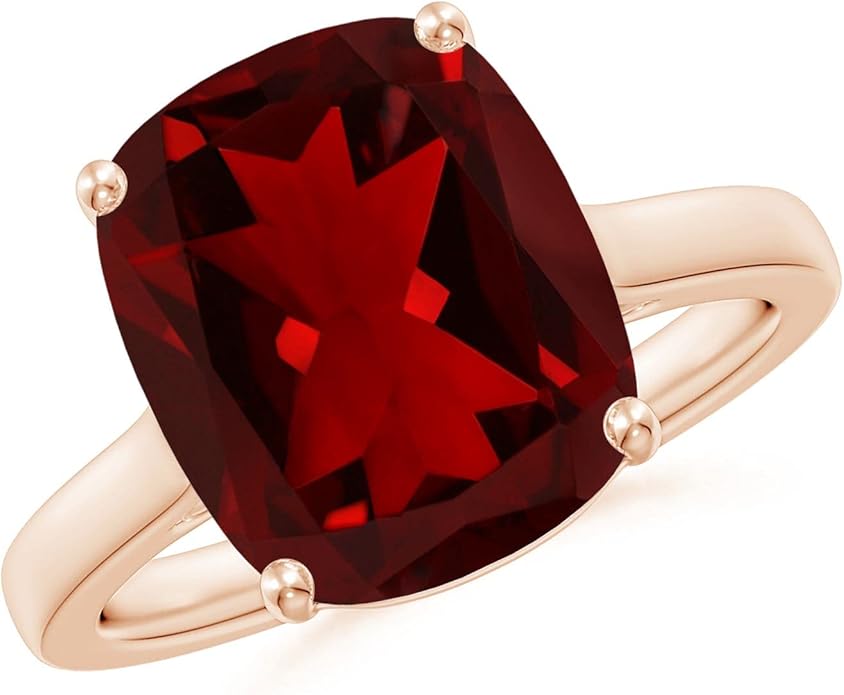 Angara Cushion Garnet Solitaire Ring in Sterling Silver/14K Solid Gold/Platinum | Natural Garnet Solitaire Ring for Women | January Birthday, Anniversary, Gemstone Jewelry Gift