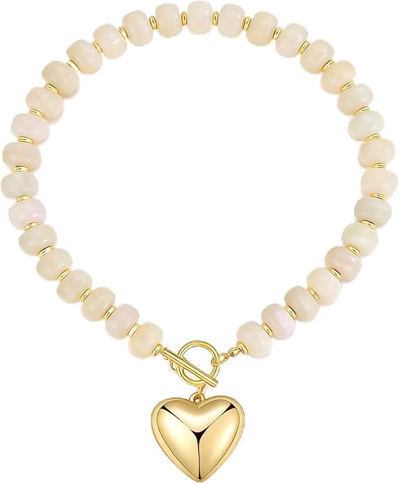 GZQ Chunky Gold Heart Necklace for Women, Acrylic Beaded Chain with Puff Heart Adjustable Clasp, Perfect for Daily Wear Party Date Streetwear Outfits Fashion Jewelry Gift