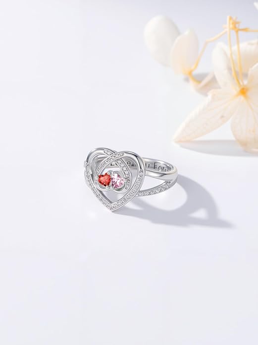 Valentine's Day Gifts for Women Birthstone Rings for Women Heart Statemet Engagement Eternity Wedding Promise Rings Jewelry Anniversary Christmas Valentine Mothers Day Birthday Gifts for Wife Her Girlfriend