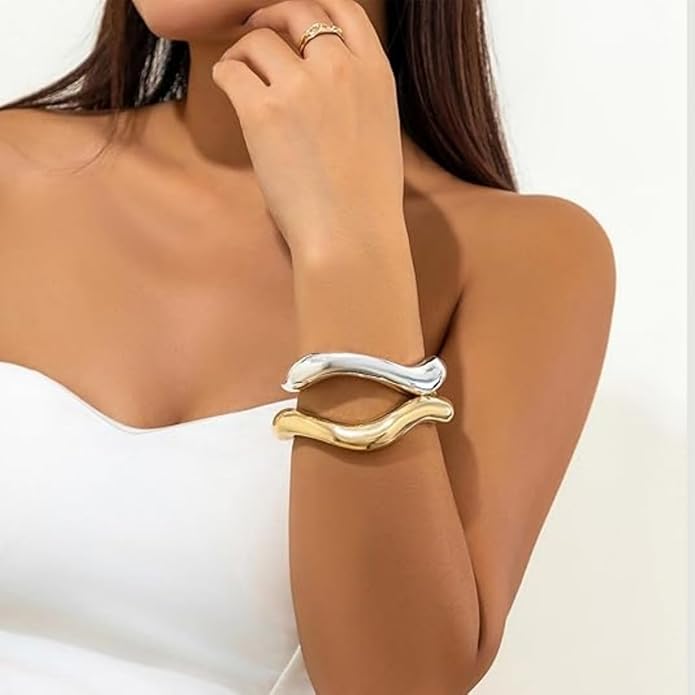 Gold/Silver Cuff Bangle Bracelets For Women Chunky Waterdrop Twisted Hinged Bangle Bracelets Minimalist Arm Cuff Bracelet Jewelry Gifts