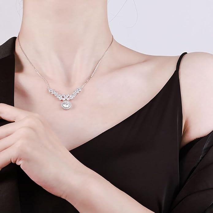 14K Gold D-color Round Cut Diamond Collarbone Necklace for Women, Ideal Gift for Your Beloved Wife, Choice for Special Occasions or Romantic Evenings Out,15.35+1.57" Chain