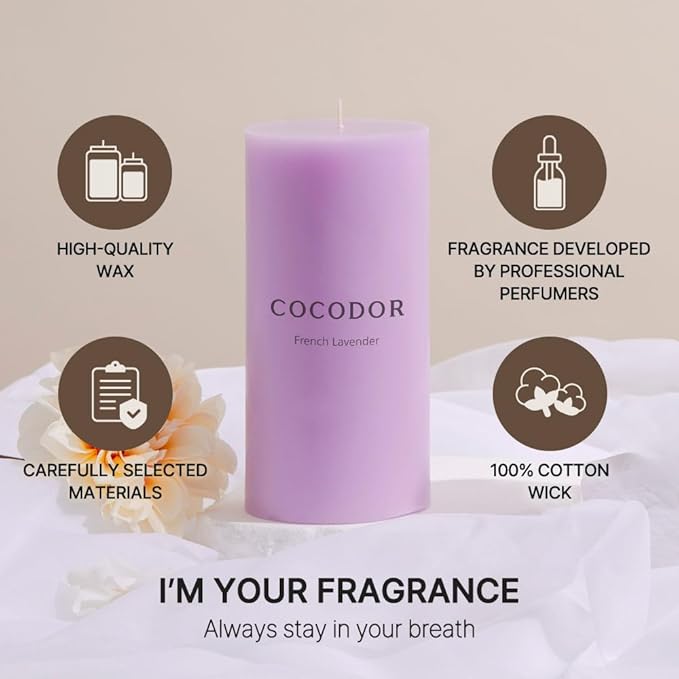 COCODOR Scented Pillar Candles, 3x6 Inch, April Fresh, Candle Set of 3, Long Buring 85 Hours, Candles for Weddings, Party, Dinner, Home Decor.
