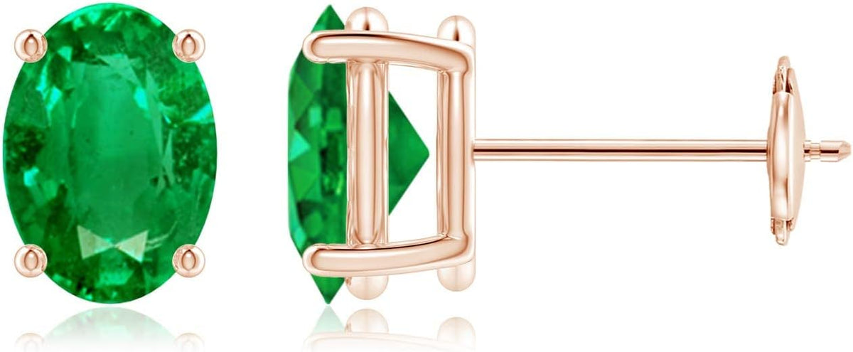 ANGARA Natural Emerald Earrings for Women | Oval Shape Emerald Classic Earrings in 14K Solid Gold/Platinum | May Birthday, Anniversary, Gemstone Jewellery Gift