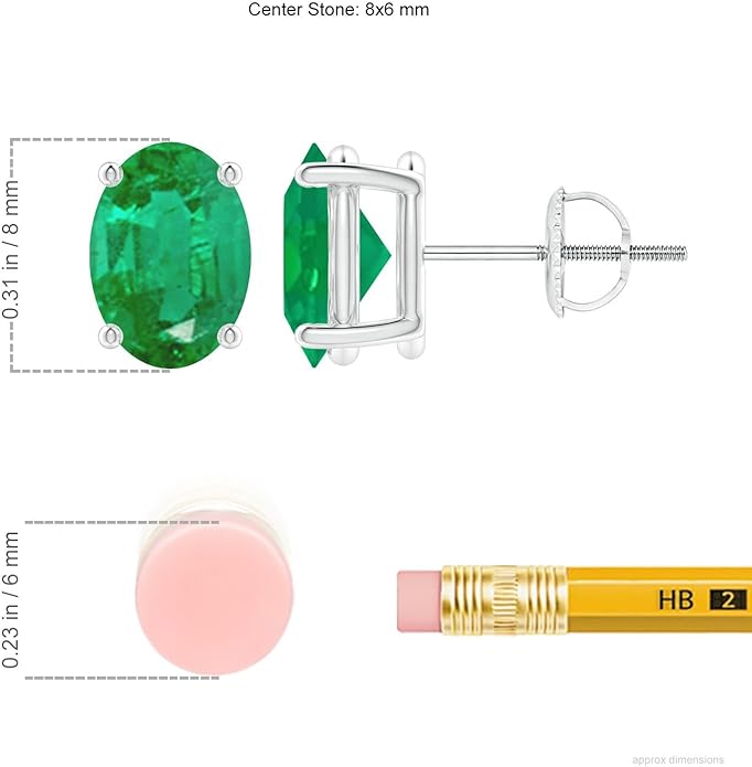 ANGARA Natural Emerald Earrings for Women | Oval Shape Emerald Classic Earrings in 14K Solid Gold/Platinum | May Birthday, Anniversary, Gemstone Jewellery Gift