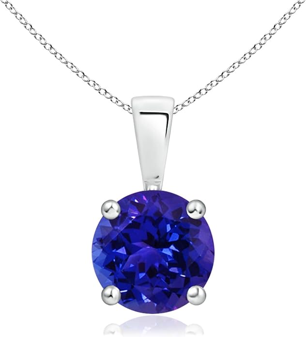 Angara Natural Tanzanite Solitaire Pendant for Women | Round Tanzanite Solitaire Pendant Necklace in 14K Solid Gold/Silver/Platinum With 18" Chain | December Birthday, Gemstone Jewelry Gift