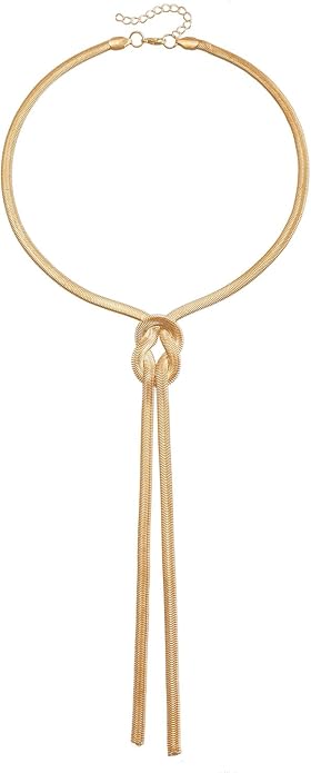 PLOUTOS Chunky Gold Knot Choker Necklace for Women Adjustable Double Snake Chain Design Bold Statement Fashion Jewelry Accessory For Party Daily Wear Gift