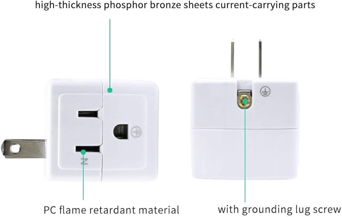 SYCON Adapter Outlet Extender, 2-Prong to 3-Prong Mini Wall Plug, Multi Outlet Splitter with 3 Outlets