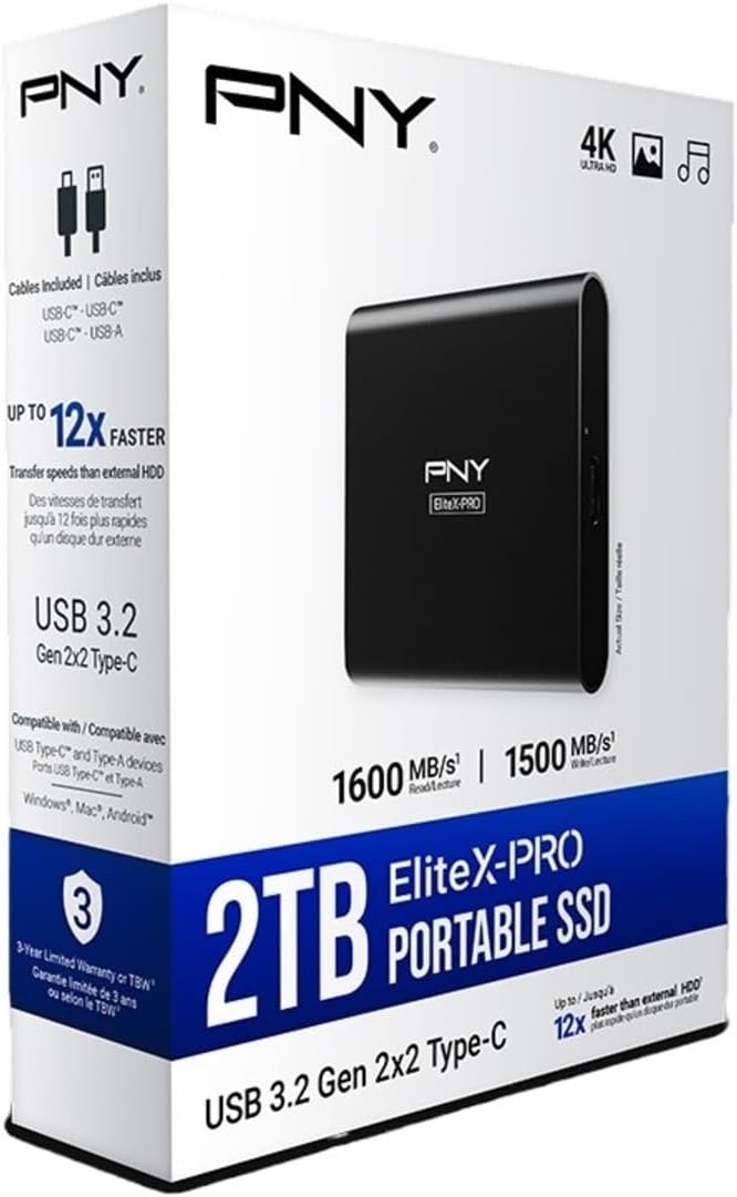 PNY EliteX-PRO 2TB USB 3.2 Gen 2x2 Type-C Portable Solid State Drive (SSD) – (PSD0CS2260-2TB-RB)