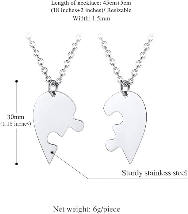 FindChic Personalized Matching BFF Necklace for 2/3/4/5/6 Puzzle Name Heart Pendant Stainless Steel Couple Necklace Set Customized Necklaces for Teen Girls